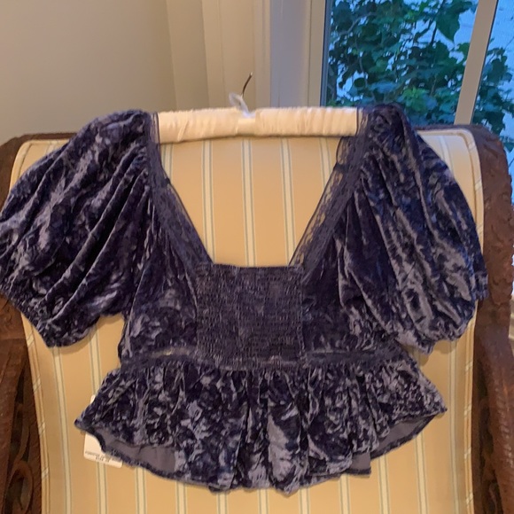 FREE PEOPLE VELVET AND LACE  CROPPED TOP WILD MOON - Picture 9 of 13